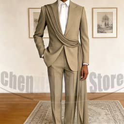 Fashion Men's Suit with Drape Detail Peak Lapel Blazer and Pants Chic Smart Casual Formal Wedding Party Prom Tuxedo 2 Piece