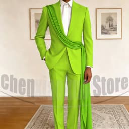Fashion Men's Suit with Drape Detail Peak Lapel Blazer and Pants Chic Smart Casual Formal Wedding Party Prom Tuxedo 2 Piece