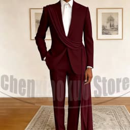 Fashion Men's Suit with Drape Detail Peak Lapel Blazer and Pants Chic Smart Casual Formal Wedding Party Prom Tuxedo 2 Piece