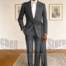 Fashion Men's Suit with Drape Detail Peak Lapel Blazer and Pants Chic Smart Casual Formal Wedding Party Prom Tuxedo 2 Piece