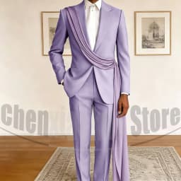 Fashion Men's Suit with Drape Detail Peak Lapel Blazer and Pants Chic Smart Casual Formal Wedding Party Prom Tuxedo 2 Piece