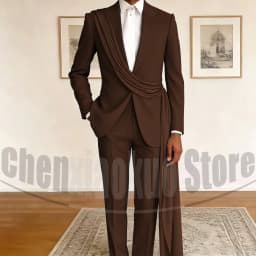 Fashion Men's Suit with Drape Detail Peak Lapel Blazer and Pants Chic Smart Casual Formal Wedding Party Prom Tuxedo 2 Piece