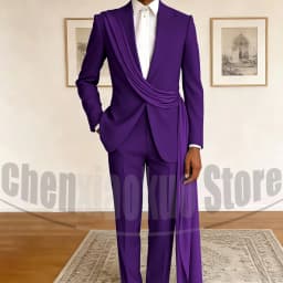 Fashion Men's Suit with Drape Detail Peak Lapel Blazer and Pants Chic Smart Casual Formal Wedding Party Prom Tuxedo 2 Piece