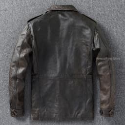 Classic M43 Trench Coat Cowhide Military Genuine Leather Jacket Medium and Long Multi-pocket Mens Vintage Leather Jacket