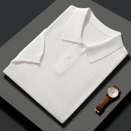 Summer New T-Shirt Men's POLO Collar Pullover Top Casual Knitted Mulberry Silk Short Sleeve Solid Color Business Bottom Shirt