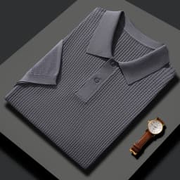 Summer New T-Shirt Men's POLO Collar Pullover Top Casual Knitted Mulberry Silk Short Sleeve Solid Color Business Bottom Shirt