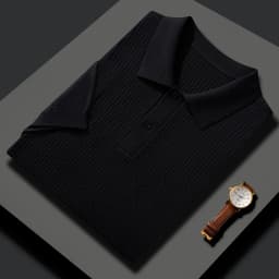 Summer New T-Shirt Men's POLO Collar Pullover Top Casual Knitted Mulberry Silk Short Sleeve Solid Color Business Bottom Shirt