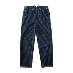 13.5oz Paris Buckle Vintage Vertical Striped Raw Blue Denim Jeans Men Amekaji Wide Leg Loose Straight Bib Suit Pants Handsome