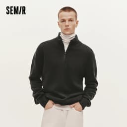 Semir Knitted Sweater Men Winter Half-Open Placket High Collar Wool Blend 2025 New Basic Pullover Men's Clothing