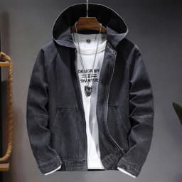Men's hooded denim jacket jacket New spring, autumn and winter models Casual versatile blue zipper denim jacket for men