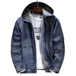 Men's hooded denim jacket jacket New spring, autumn and winter models Casual versatile blue zipper denim jacket for men