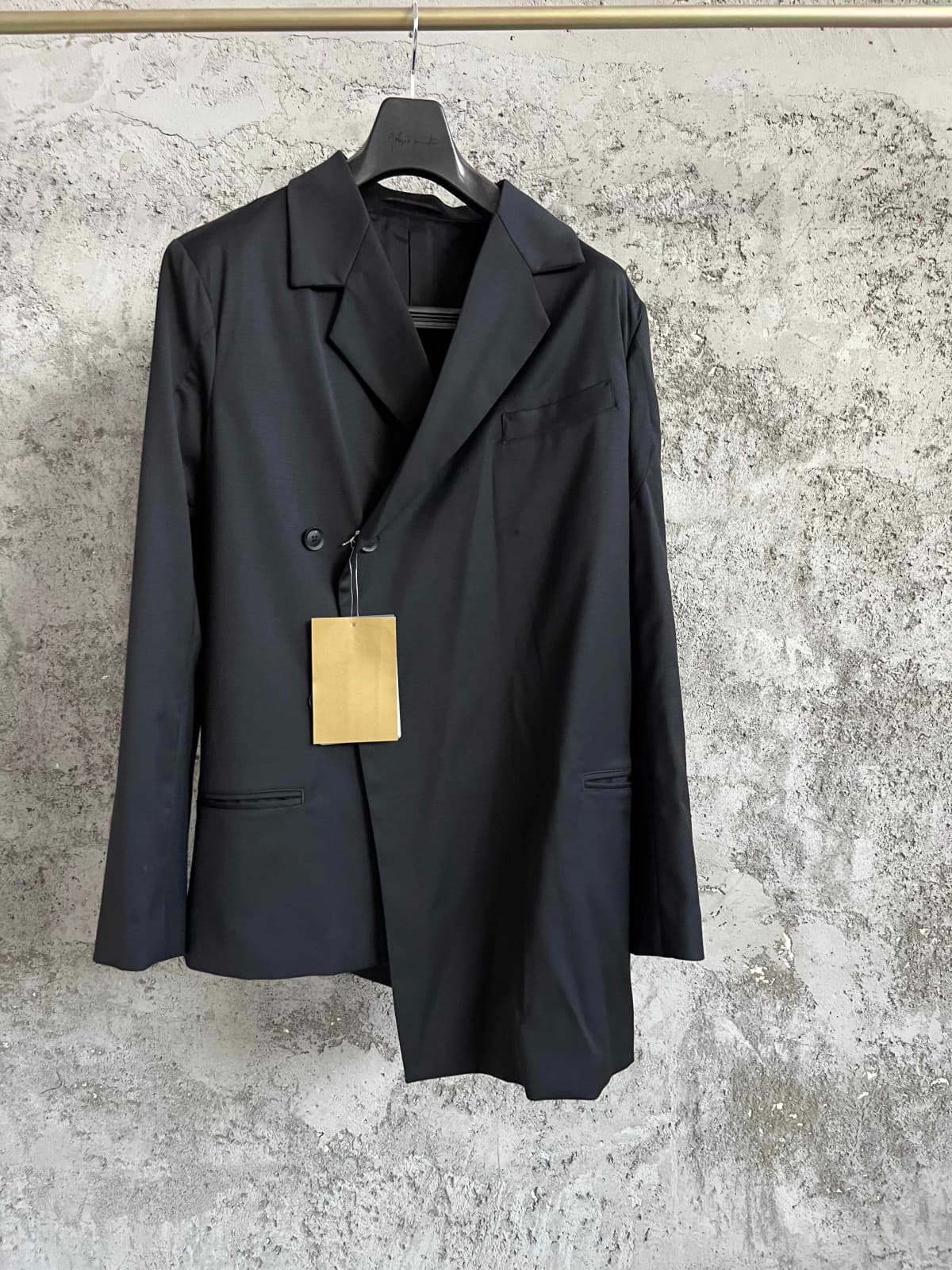 TOP-YAMAMOTO Japanese original classic laid-back style asymmetrical casual wool jacket suit for men, dark and stylish