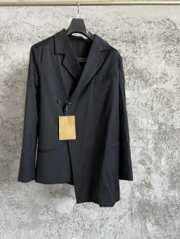 TOP-YAMAMOTO Japanese original classic laid-back style asymmetrical casual wool jacket suit for men, dark and stylish