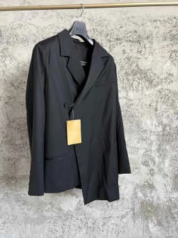 TOP-YAMAMOTO Japanese original classic laid-back style asymmetrical casual wool jacket suit for men, dark and stylish