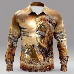2025 Men's Animal Lion Nature Shirt Fashion 3D Printed Shirt Button Up Shirt Casual Long Sleeve Shirt Street Blouse for Mens