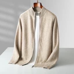DjzDsm Men's 100% Pure Wool Top Coat Thickened Half High Collar Knitted Sweater Loose Zipper Half High Collar Outerwear Sweater