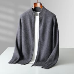DjzDsm Men's 100% Pure Wool Top Coat Thickened Half High Collar Knitted Sweater Loose Zipper Half High Collar Outerwear Sweater