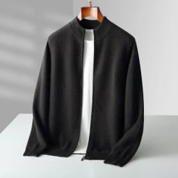 DjzDsm Men's 100% Pure Wool Top Coat Thickened Half High Collar Knitted Sweater Loose Zipper Half High Collar Outerwear Sweater