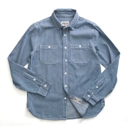 Heavyweight American Vintage Amekaji Shirt Amekaji 100% Cotton Blue White Vertical Stripe Workwear Shirt with Dual Chest Pockets
