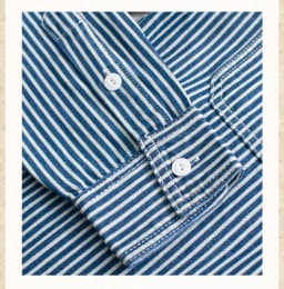 Heavyweight American Vintage Amekaji Shirt Amekaji 100% Cotton Blue White Vertical Stripe Workwear Shirt with Dual Chest Pockets