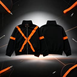 Men Jacket Y2K American Streetwear Zip Up Hoodie Splicing Raw Edge Cross X Pattern Stand Collar Hip Hop Track Coat New Trendy