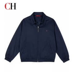CH Mens Classic Point Collar Full Zip Subtle Chest Emblem Embroidery Elastic Hem Harrington Jacket Everyday All Match Outerwear
