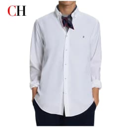CH Logo Embroidered Solid Color Cotton Long Sleeve Shirt Men Button Down Collar Regular Fit Business Casual Daily Tops