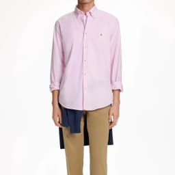 CH Logo Embroidered Solid Color Cotton Long Sleeve Shirt Men Button Down Collar Regular Fit Business Casual Daily Tops