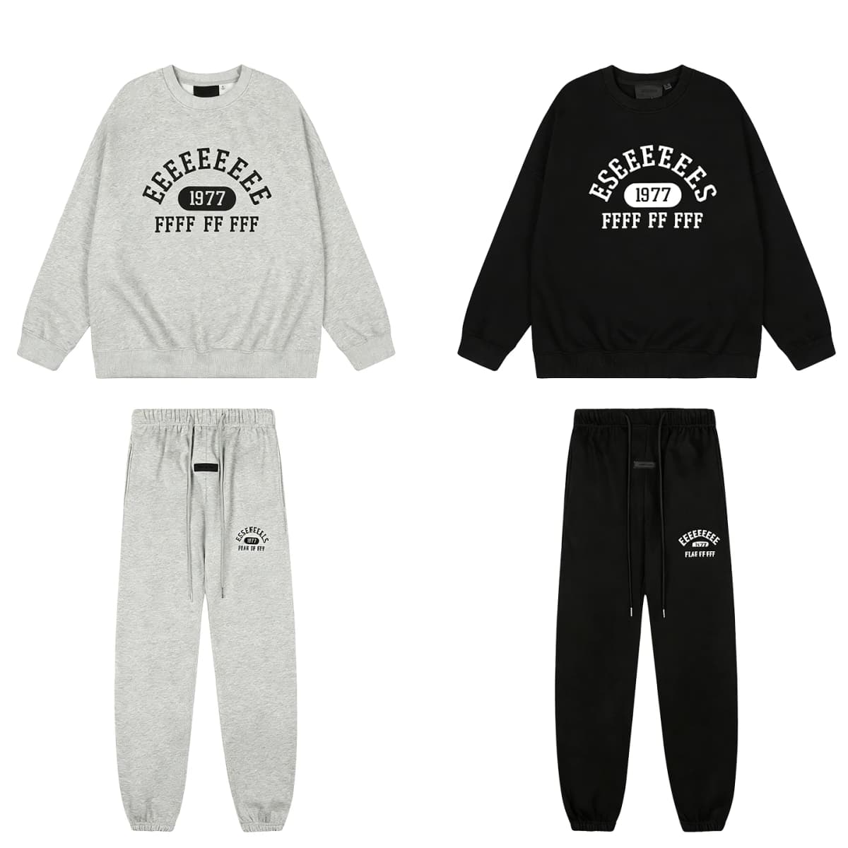 Men's fashion set including classic pullover sweatshirt and casual trousers, with the number "1977" printed on the front of the
