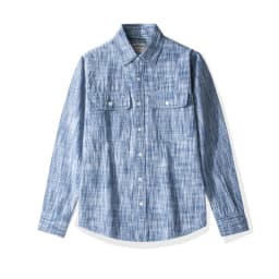 Japanese Vintage Kasuri Weave Work Shirt for Men 2026 Autumn Retro Amekaji Rain Pattern Long Sleeve Shirt OKONKWO