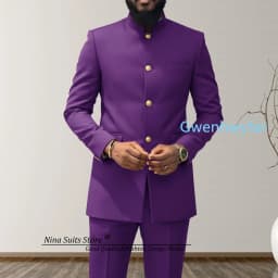 G&N 2027 Men's African Style Suit 2-Piece Set Stand Collar Peacock Blue Elegant Men's Party Jacket And Pants Customizable Size