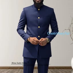 G&N 2027 Men's African Style Suit 2-Piece Set Stand Collar Peacock Blue Elegant Men's Party Jacket And Pants Customizable Size