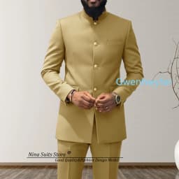 G&N 2027 Men's African Style Suit 2-Piece Set Stand Collar Peacock Blue Elegant Men's Party Jacket And Pants Customizable Size