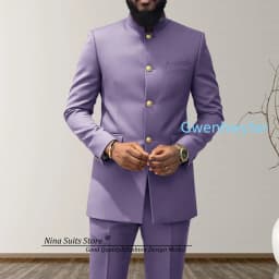 G&N 2027 Men's African Style Suit 2-Piece Set Stand Collar Peacock Blue Elegant Men's Party Jacket And Pants Customizable Size