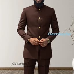 G&N 2027 Men's African Style Suit 2-Piece Set Stand Collar Peacock Blue Elegant Men's Party Jacket And Pants Customizable Size