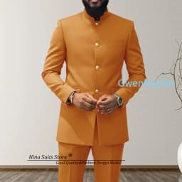 G&N 2027 Men's African Style Suit 2-Piece Set Stand Collar Peacock Blue Elegant Men's Party Jacket And Pants Customizable Size