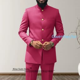 G&N 2027 Men's African Style Suit 2-Piece Set Stand Collar Peacock Blue Elegant Men's Party Jacket And Pants Customizable Size