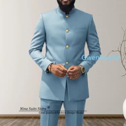 G&N 2027 Men's African Style Suit 2-Piece Set Stand Collar Peacock Blue Elegant Men's Party Jacket And Pants Customizable Size