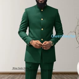 G&N 2027 Men's African Style Suit 2-Piece Set Stand Collar Peacock Blue Elegant Men's Party Jacket And Pants Customizable Size