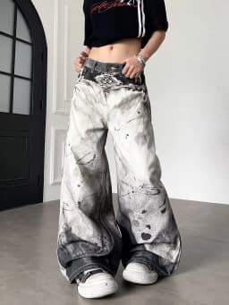 Men's Fashionable Printed Patterns Casual Pants High Waist Unisex Baggy Trousers Street Boys Bottom Male Wide Legs Sweatpants