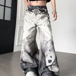 Men's Fashionable Printed Patterns Casual Pants High Waist Unisex Baggy Trousers Street Boys Bottom Male Wide Legs Sweatpants