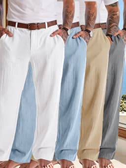 4-Pack Of Men's Summer New Linen Casual Trousers, Loose, Comfortable, Versatile For Daily Commute