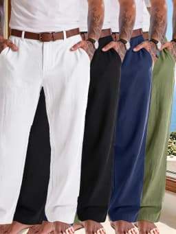 4-Pack Of Men's Summer New Linen Casual Trousers, Loose, Comfortable, Versatile For Daily Commute