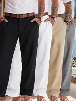 4-Pack Of Men's Summer New Linen Casual Trousers, Loose, Comfortable, Versatile For Daily Commute