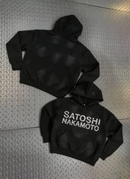 Vintage Distressed Trend Diamond Studded Satoshi Nakamoto Hooded Sweatshirt Men Women New High Street Fashion Hip Hop Pullover