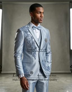 Stunning Jewelry Diamond Men Suits Appliques Customized Groom Male Prom Blazers 3 Pieces Sets Wedding Party Tuxedos ropa hombre