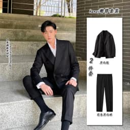 Mens Double Breasted Suit 2 Piece Set Padded Shoulder Business Formal Blazer Pants Shirt Tie Outfit