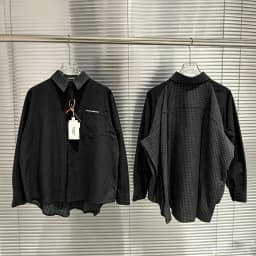 Fake Tow Pieces Protocol Index Four Sleeve Plaid Shirt Pockets Embroidery Label Men Women Casual Loose Long Sleeve Shirt Clothes
