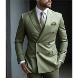 Sage Green Men's Wedding Suits Solid Color 2 Piece Daily Double Breasted Six-buttons Blazer Pants Formal Business Suit Set