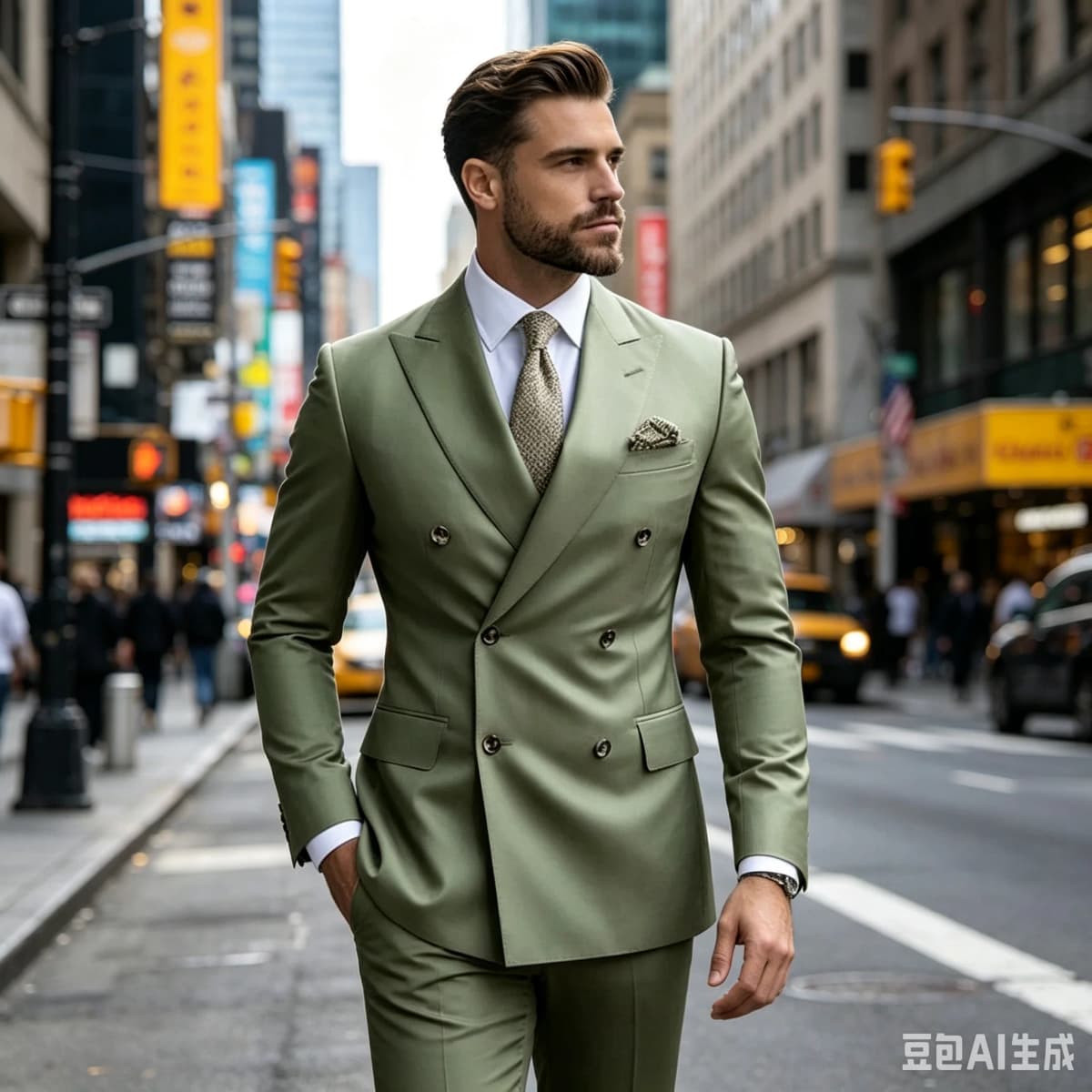 Sage Green Men's Wedding Suits Solid Color 2 Piece Daily Double Breasted Six-buttons Blazer Pants Formal Business Suit Set